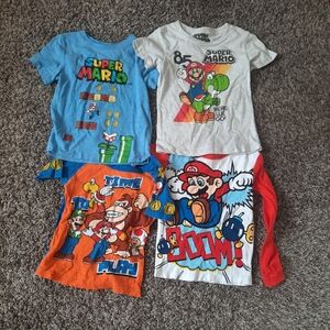 4 Piece Lot of Nintendo H&M Super Mario Bros. 2 T-Shirts 2 Pajama Shirts Size 4